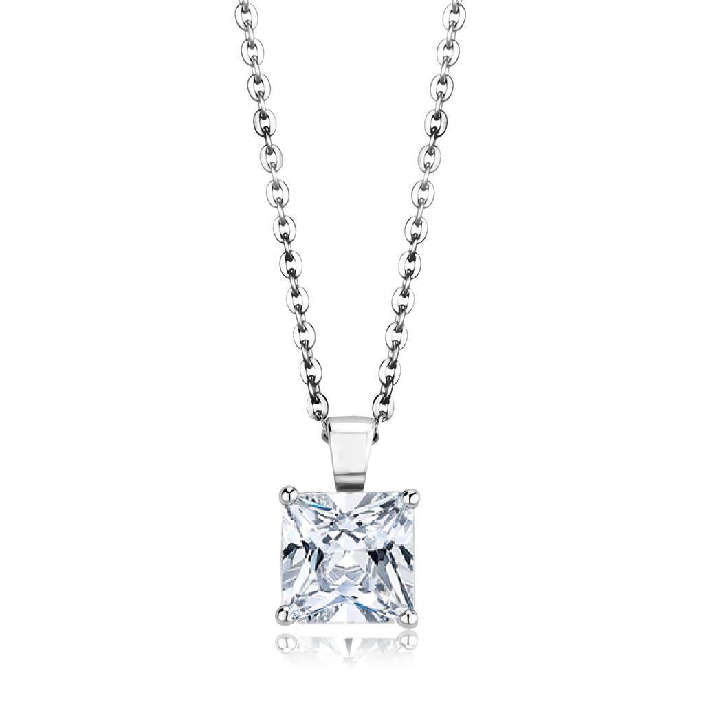 LO4173 - Rhodium Brass Chain Pendant with AAA Grade CZ in Clear