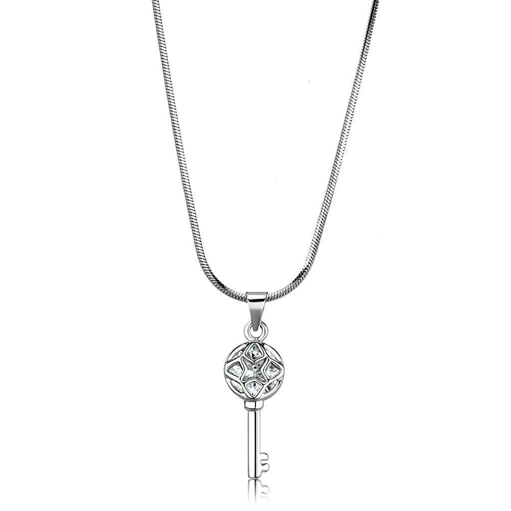 LO4158 - Rhodium Brass Chain Pendant with AAA Grade CZ in Clear