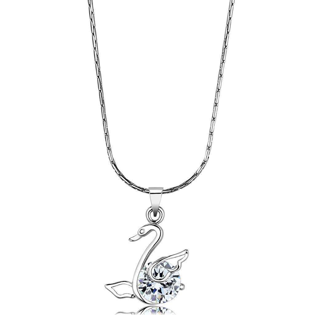 LO4155 - Rhodium Brass Chain Pendant with AAA Grade CZ in Clear