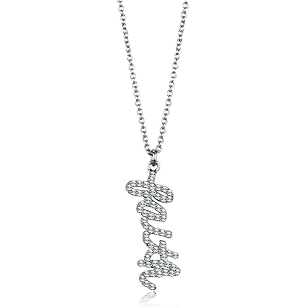 LO3488 - Rhodium Brass Chain Pendant with Top Grade Crystal in Clear
