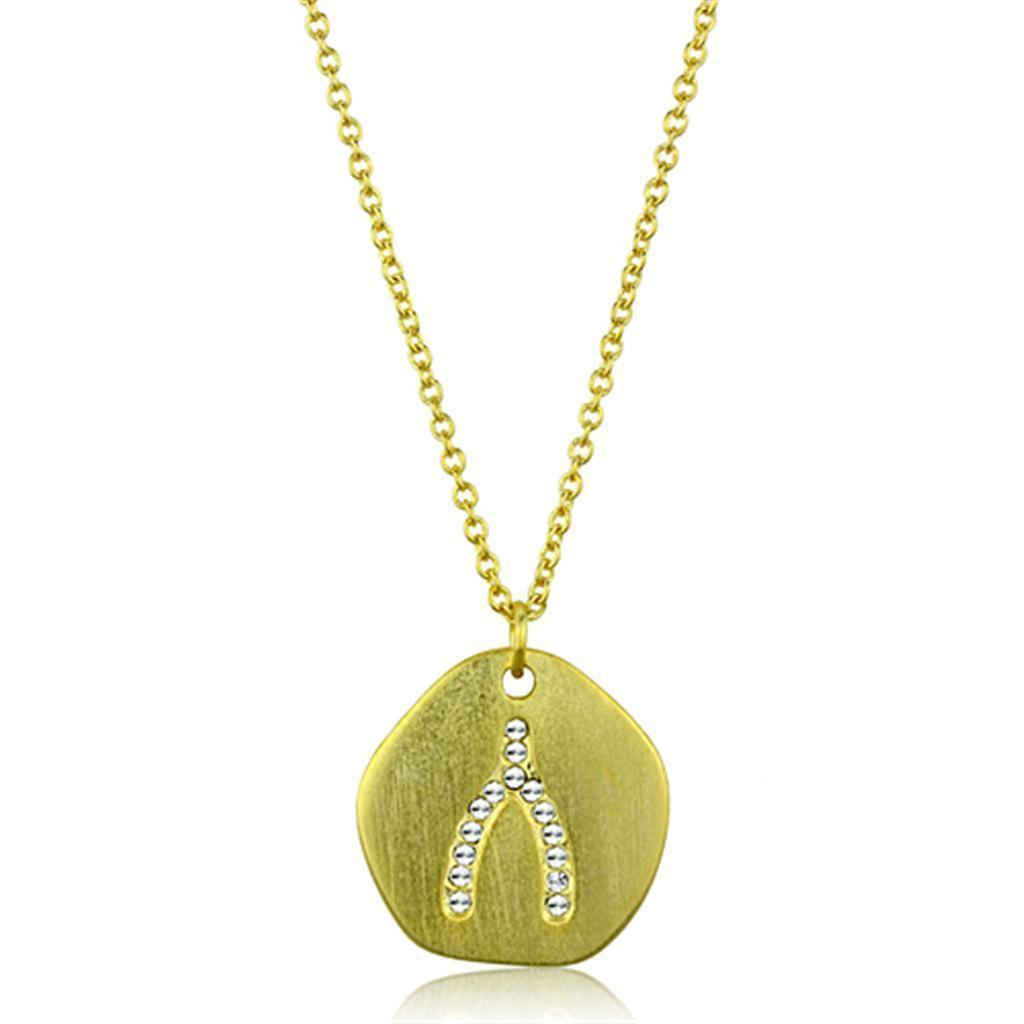 LO3479 - Gold & Brush Brass Chain Pendant with Top Grade Crystal in Clear