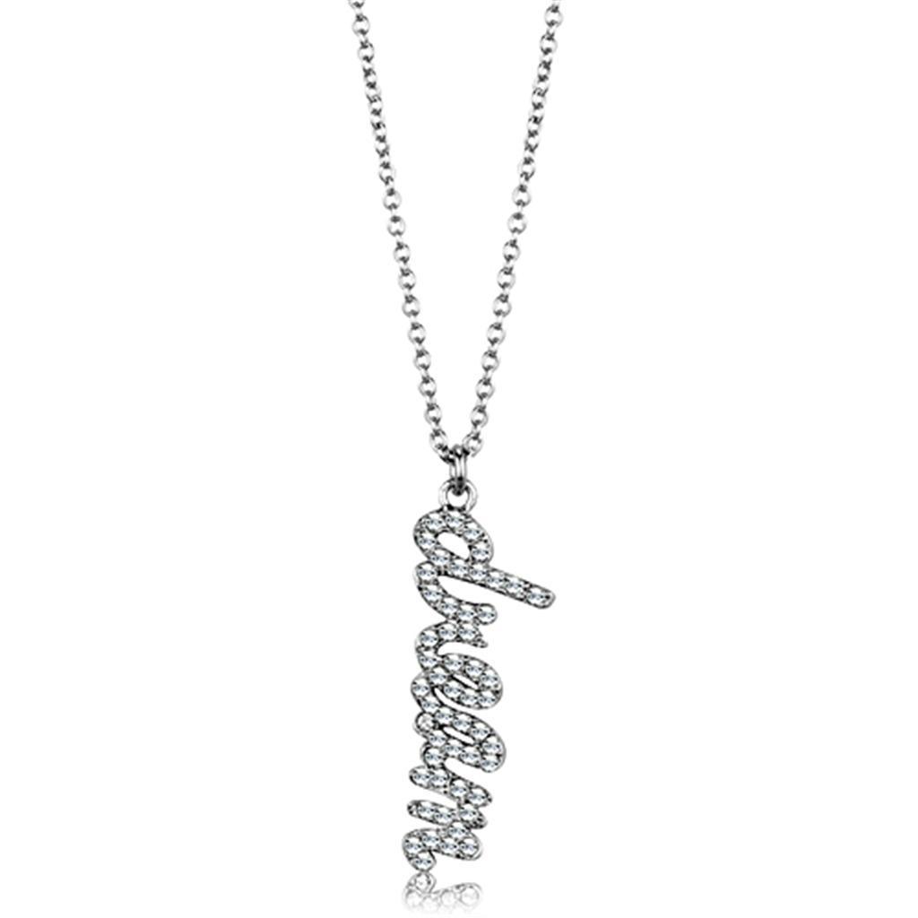 LO3489 - Rhodium Brass Chain Pendant with Top Grade Crystal in Clear