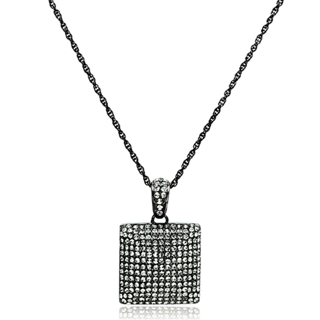 LO3471 - TIN Cobalt Black Brass Chain Pendant with Top Grade Crystal in Black Diamond