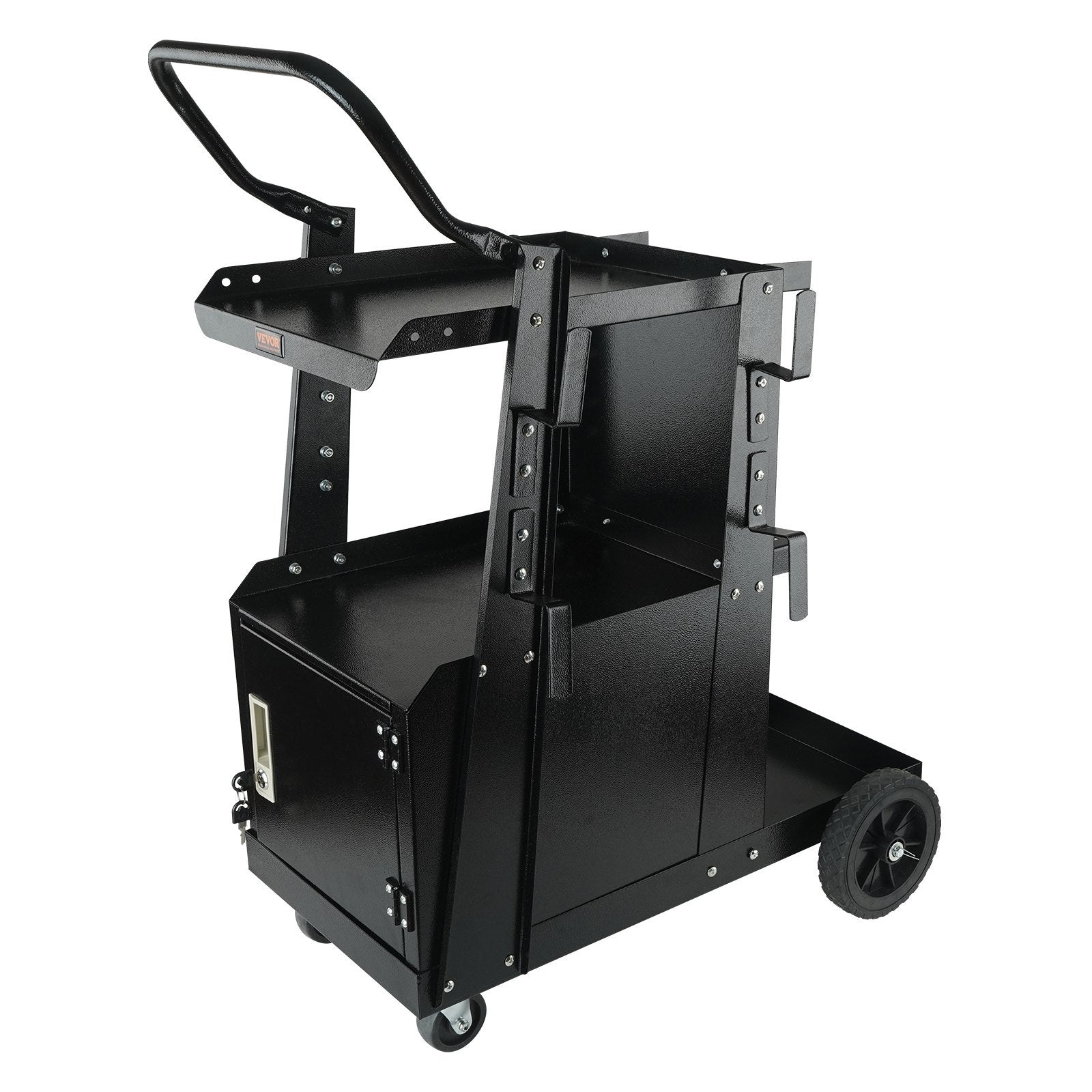 VEVOR Welding Cart, 2-Tier Heavy Duty Welder Cart with Anti-Theft Lockable Cabinet, 265LBS Weight Capacity, 360° Swivel Wheels, Tank Storage Safety Ch