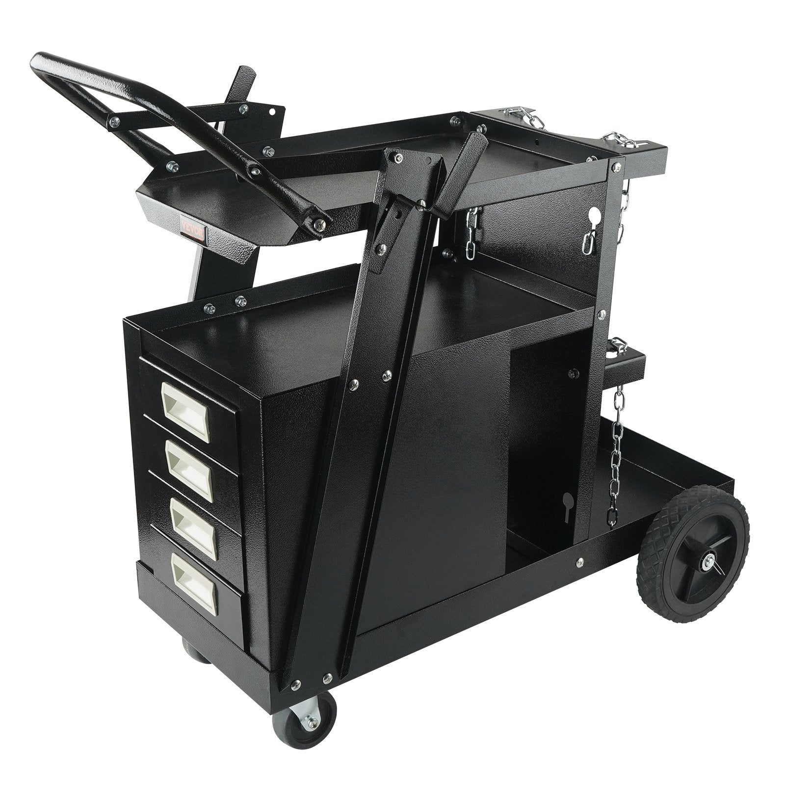 VEVOR Welding Cart, 2-Tier 4 Drawers Welder Cart with 265 LBS Weight Capacity, 360° Swivel Wheels, Tank Storage Safety Chains, Heavy Duty Rolling MIG