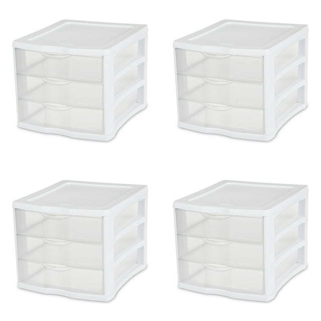 3 Small Drawer Unit Plastic, White, Set of 4