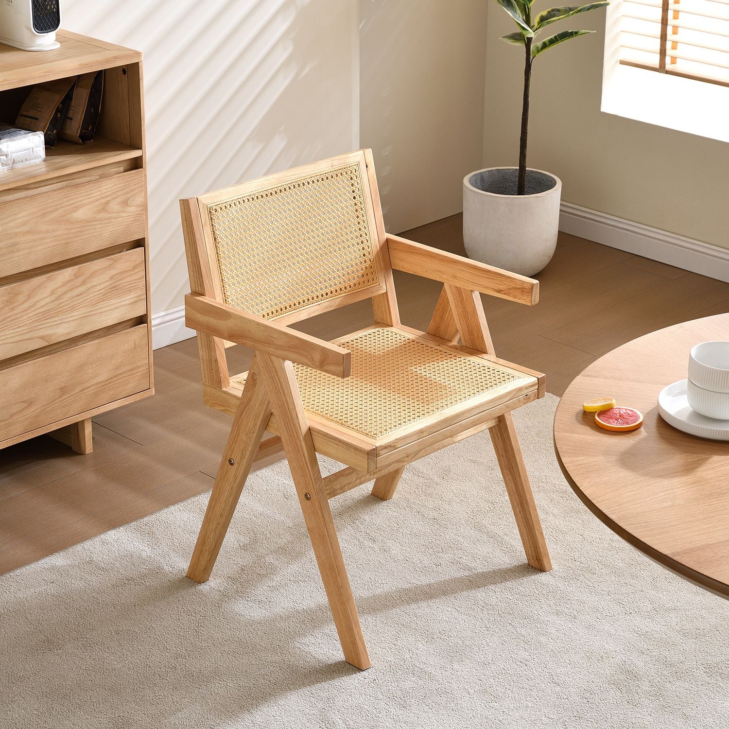 Vintage Solid Wood Rattan Chair, Arm Chair,Dining Chiar, For Dining Room, living Room, Outdoor, Natural