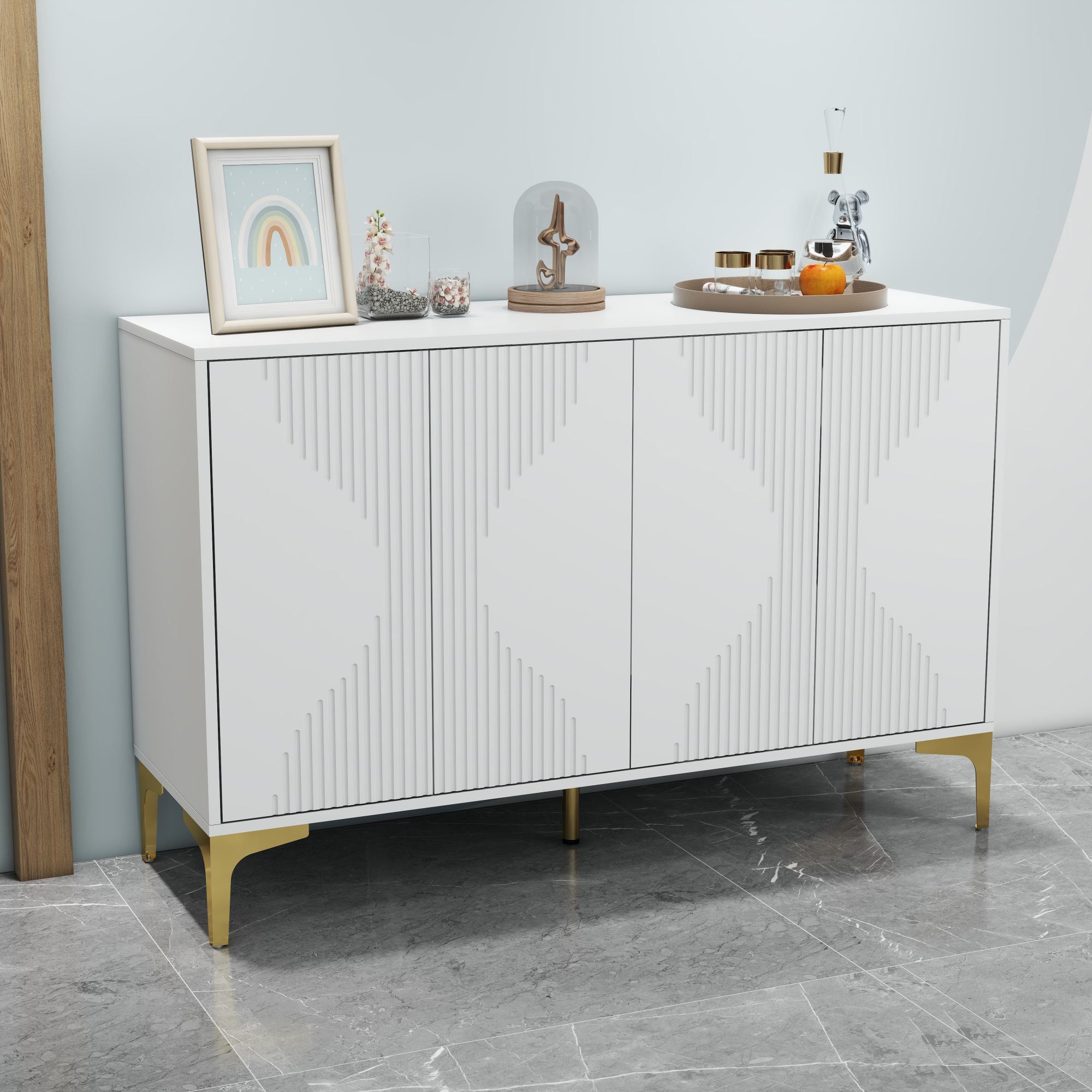White four-door cream style side cabinet(ONLY PICK UP)