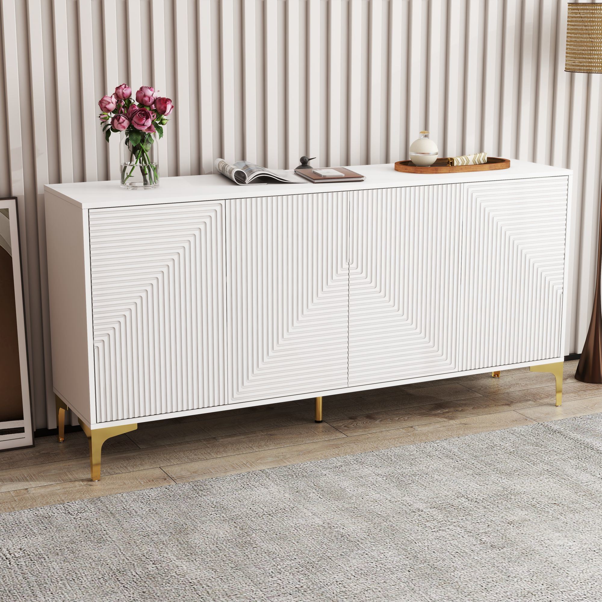 White folio four-door light luxury style side cabinet(ONLY PICK UP)