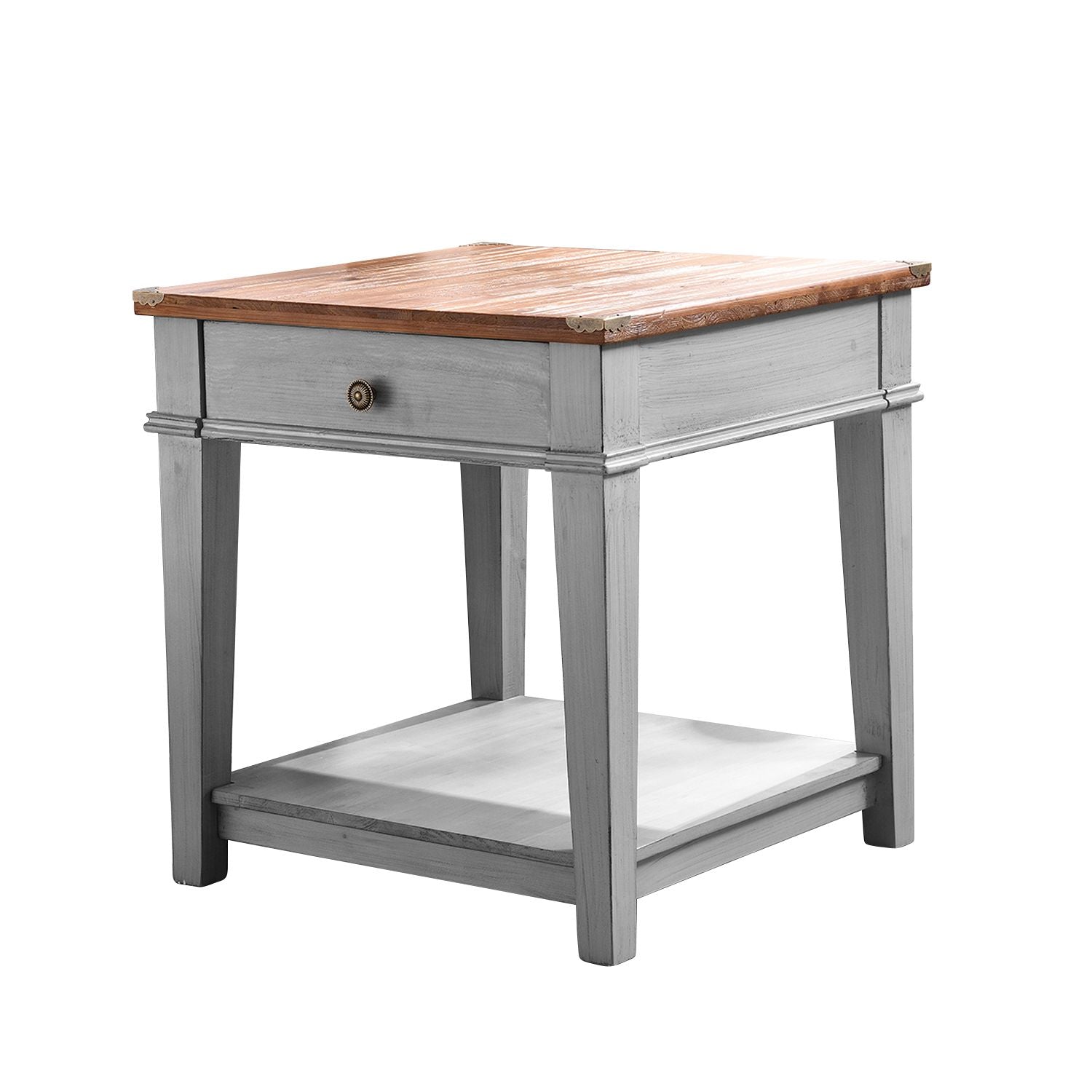 Retro End Table, Vintage Coffee Table with Drawers, For Living Room, Bedroom, Gray