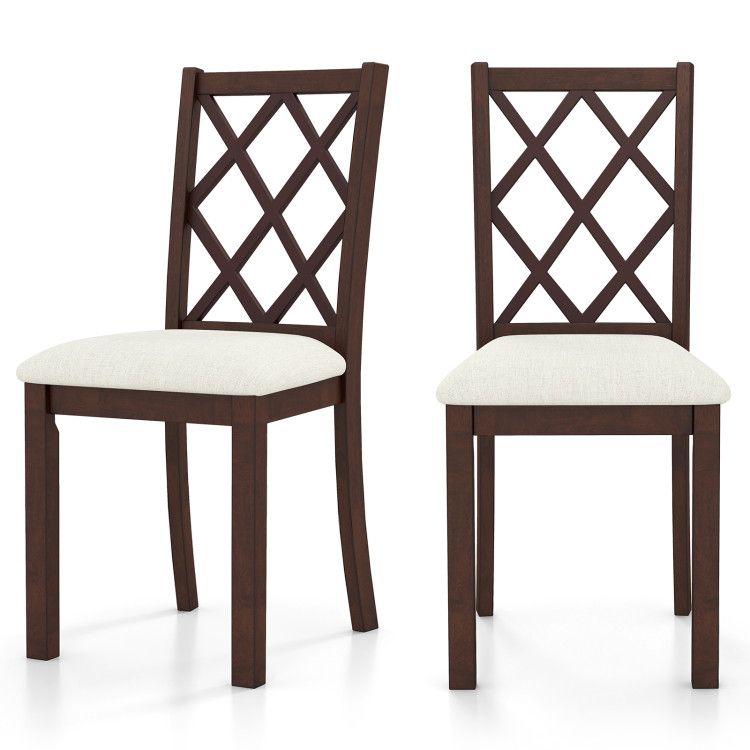 Dining Chair Set of 2 Wood Kitchen Chairs with Upholstered Seat Cushion and Rubber Wood Legs