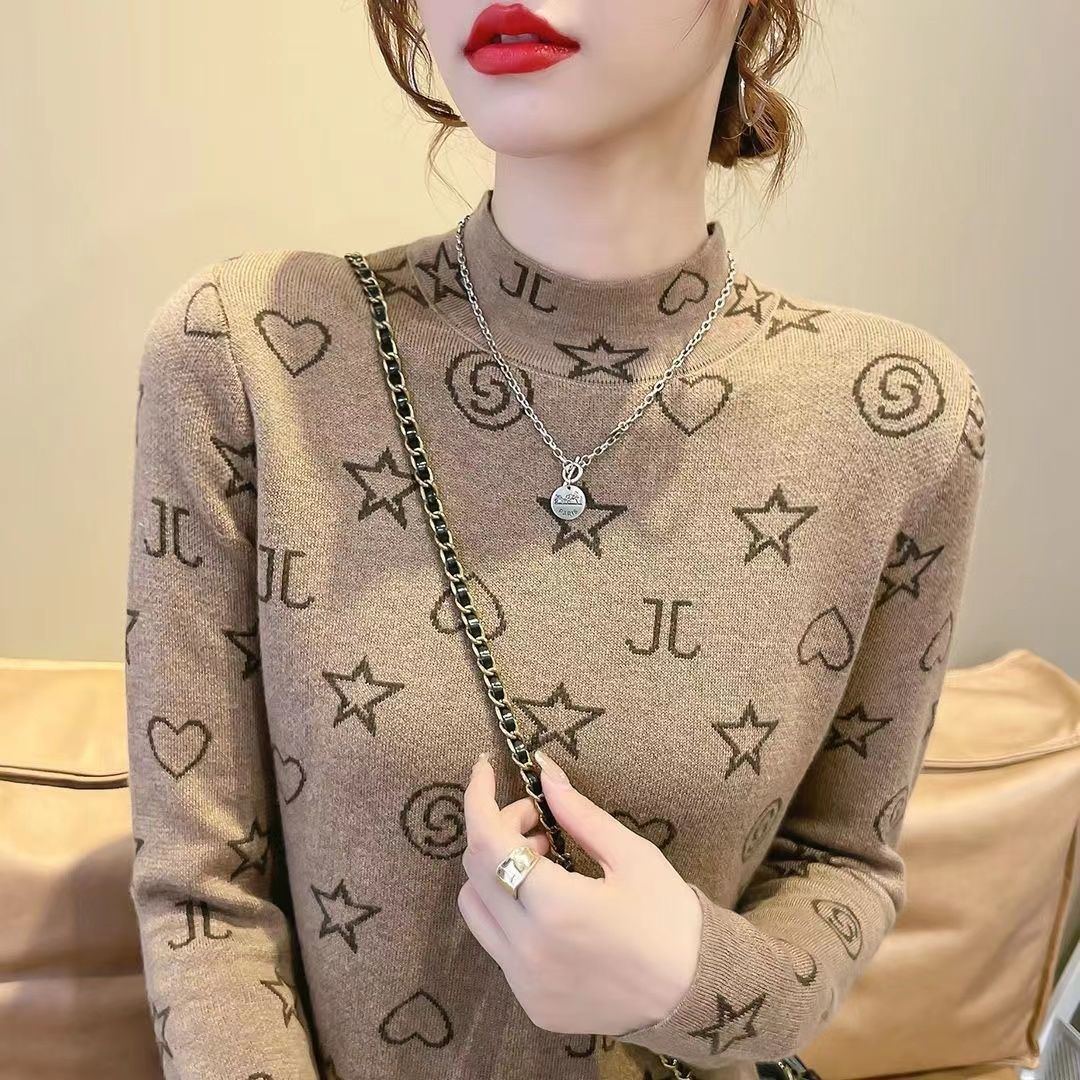Half High Collar Sweaters Pullovers Women's Clothing Autumn Winter Fleece Slim Jumpers Long Sleeve Tops Warm Pullovers