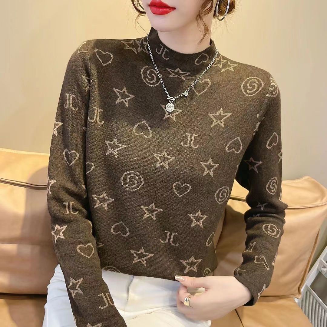 Half High Collar Sweaters Pullovers Women's Clothing Autumn Winter Fleece Slim Jumpers Long Sleeve Tops Warm Pullovers