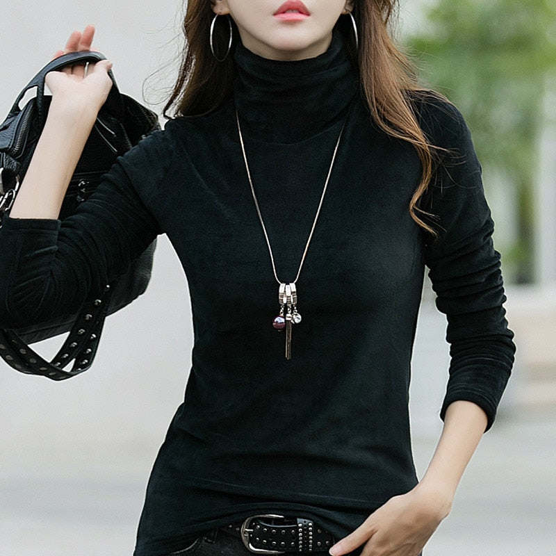 4XL Plus Size Thick Warm Winter Velvet Top Female Turtleneck Pullovers Long Sleeve Warm Women's Turtleneck Sweater Fall Clothes