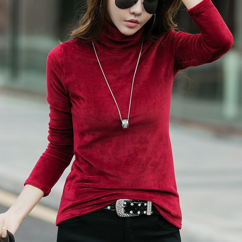 4XL Plus Size Thick Warm Winter Velvet Top Female Turtleneck Pullovers Long Sleeve Warm Women's Turtleneck Sweater Fall Clothes