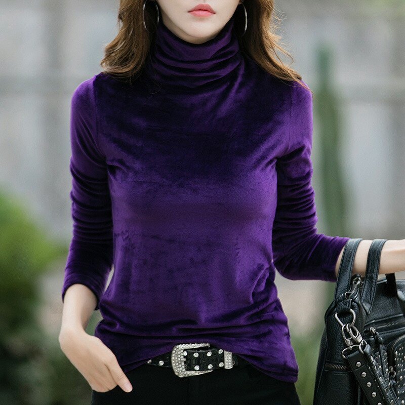 4XL Plus Size Thick Warm Winter Velvet Top Female Turtleneck Pullovers Long Sleeve Warm Women's Turtleneck Sweater Fall Clothes