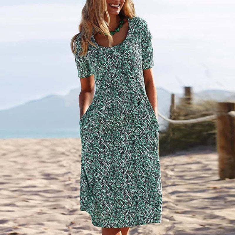 2023 Shirt Dress Women Bohemian Long Sleeve Printed Dress Sexy Boho Style Pocket V Neck Loose Dresses For Women