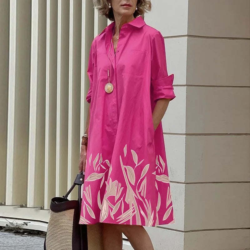 2023 Shirt Dress Women Bohemian Long Sleeve Printed Dress Sexy Boho Style Pocket V Neck Loose Dresses For Women