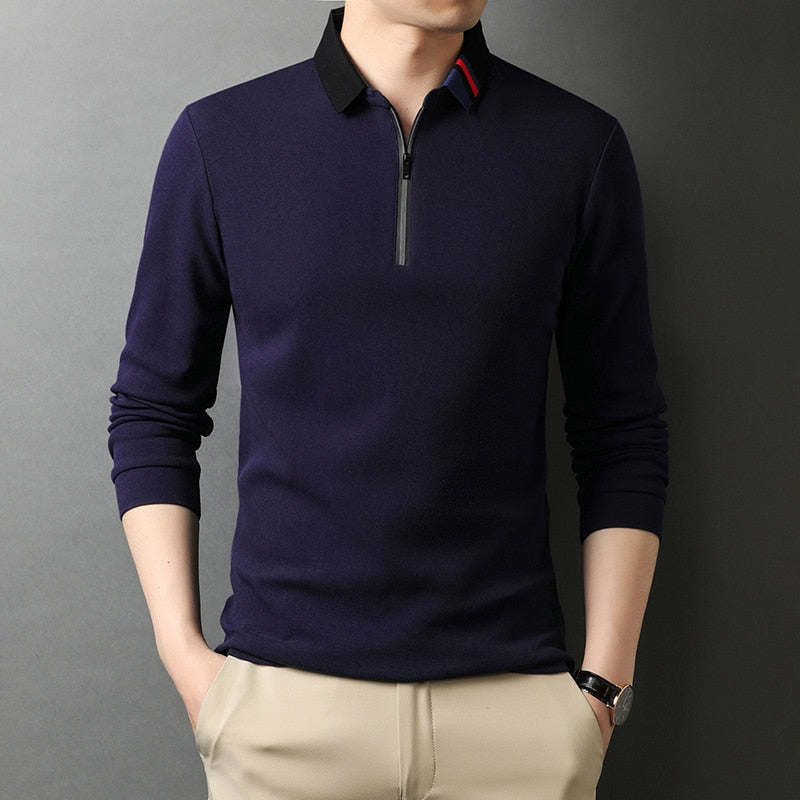 100% Cotton Designer Brand Polo Shirt Men Casual Long Sleeve Tops Men Clothes