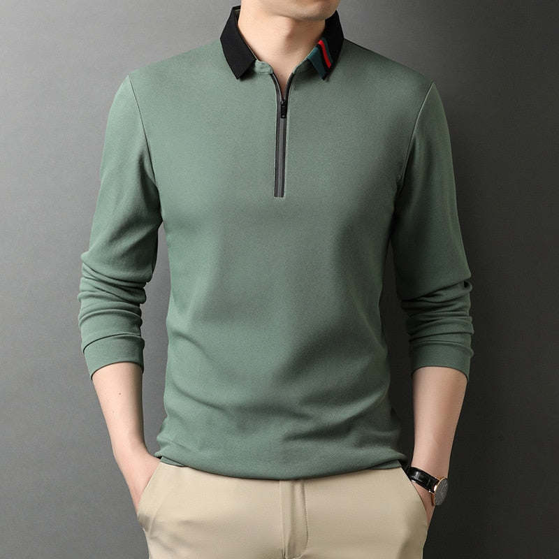 100% Cotton Designer Brand Polo Shirt Men Casual Long Sleeve Tops Men Clothes