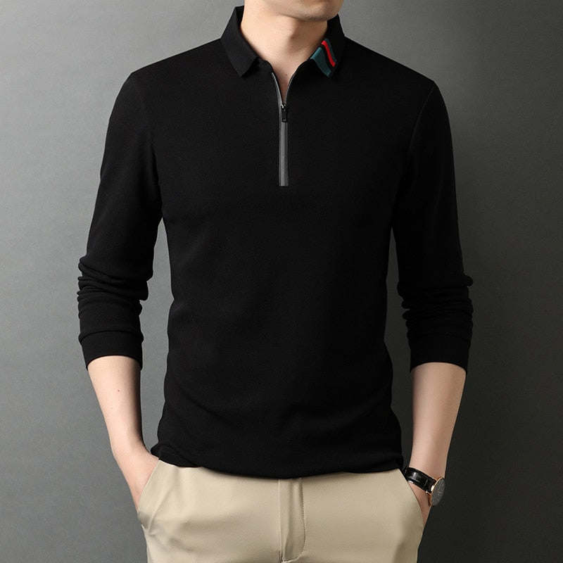 100% Cotton Designer Brand Polo Shirt Men Casual Long Sleeve Tops Men Clothes