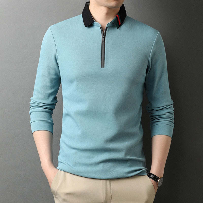 100% Cotton Designer Brand Polo Shirt Men Casual Long Sleeve Tops Men Clothes