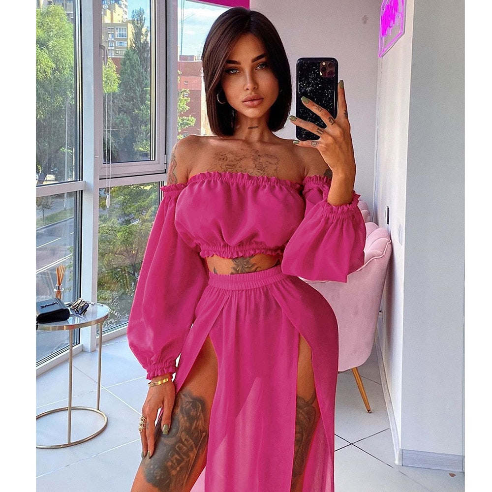 Women's Two Piece Bikini Cover-Up Beach Vacation Outfit 2023