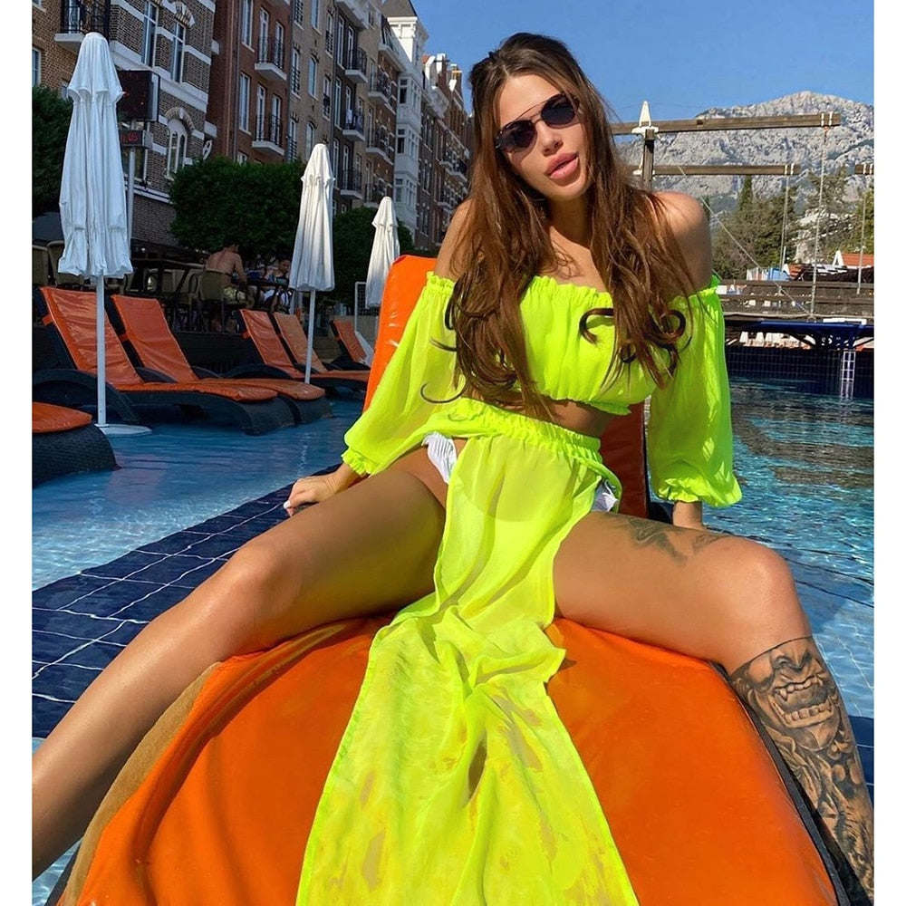 Women's Two Piece Bikini Cover-Up Beach Vacation Outfit 2023