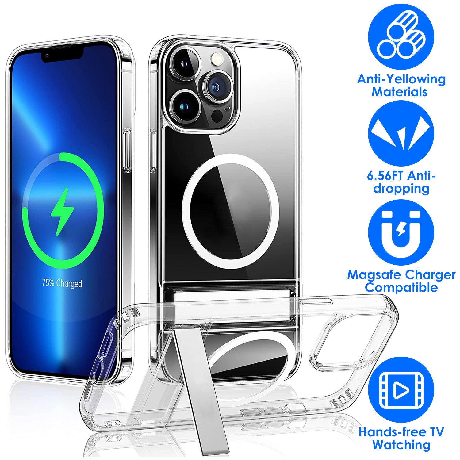 Magnetic Metal Kickstand Clear Case Shockproof Anti Yellowing Phone Cover Compatible with Magsafe Fit for IOS Phone