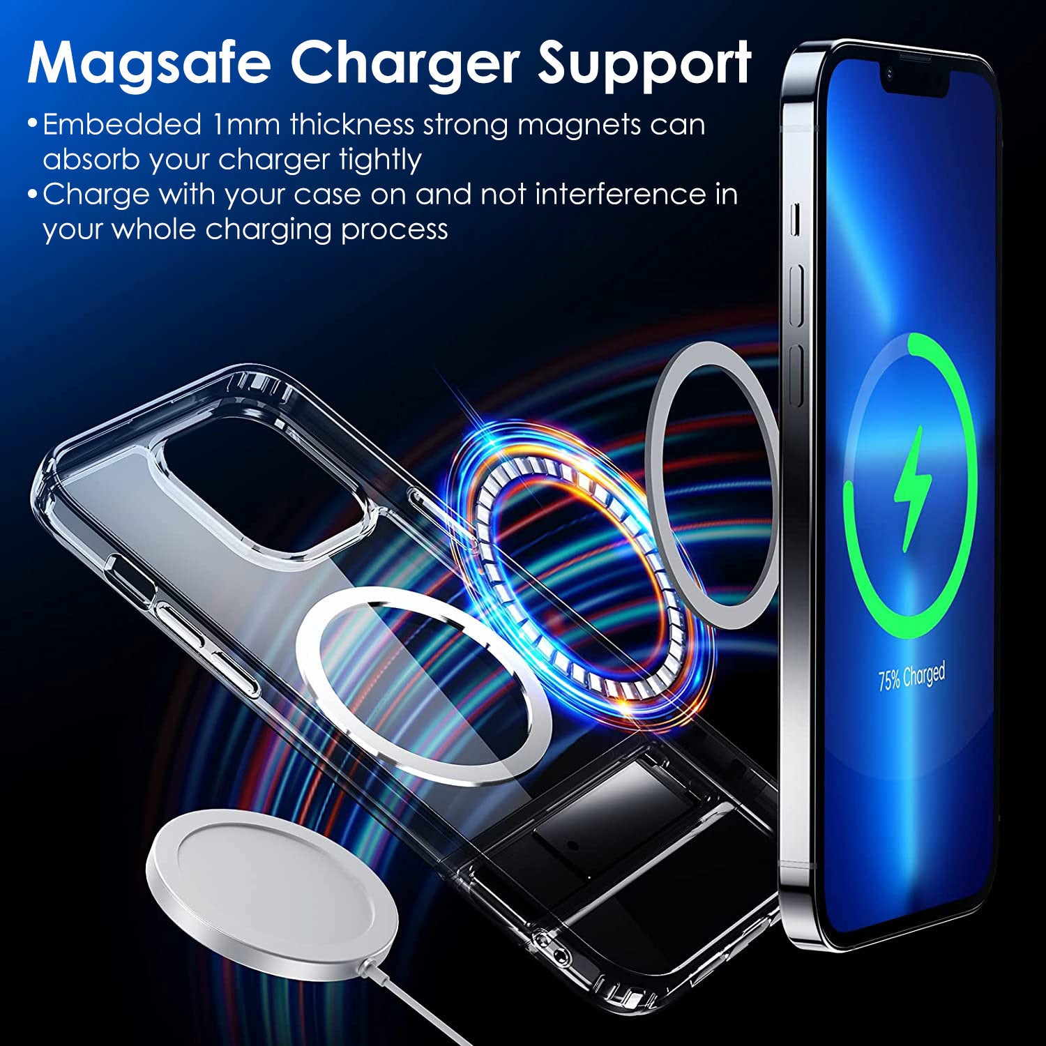 Magnetic Metal Kickstand Clear Case Shockproof Anti Yellowing Phone Cover Compatible with Magsafe Fit for IOS Phone