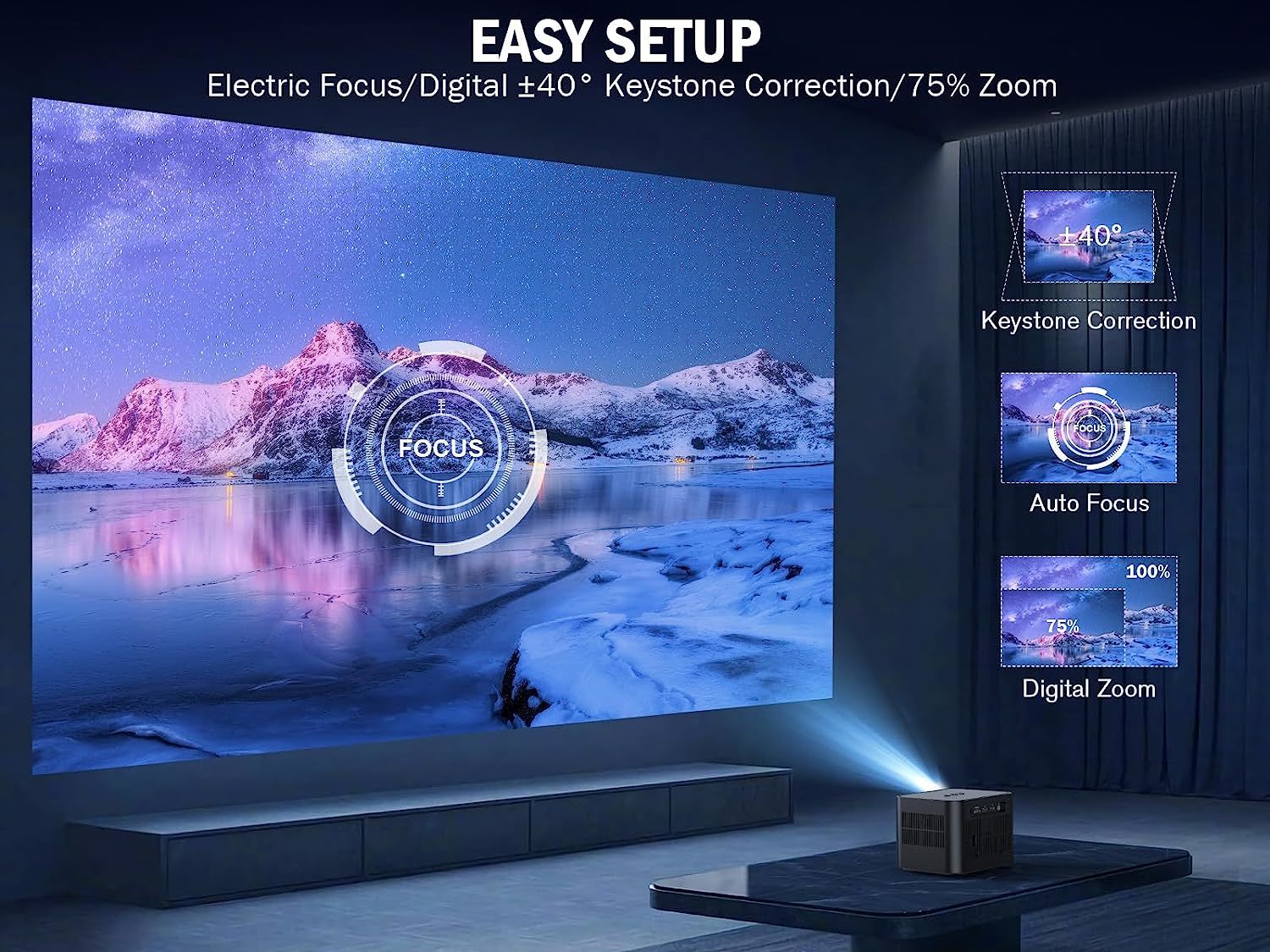 5G WiFi Mini Bluetooth Projector 4K Support, 300 ANSI HD 1080P Portable Video Projector, ±40° Vertical Keystone|Zoom|Timer, DBPOWER Smartphone Project