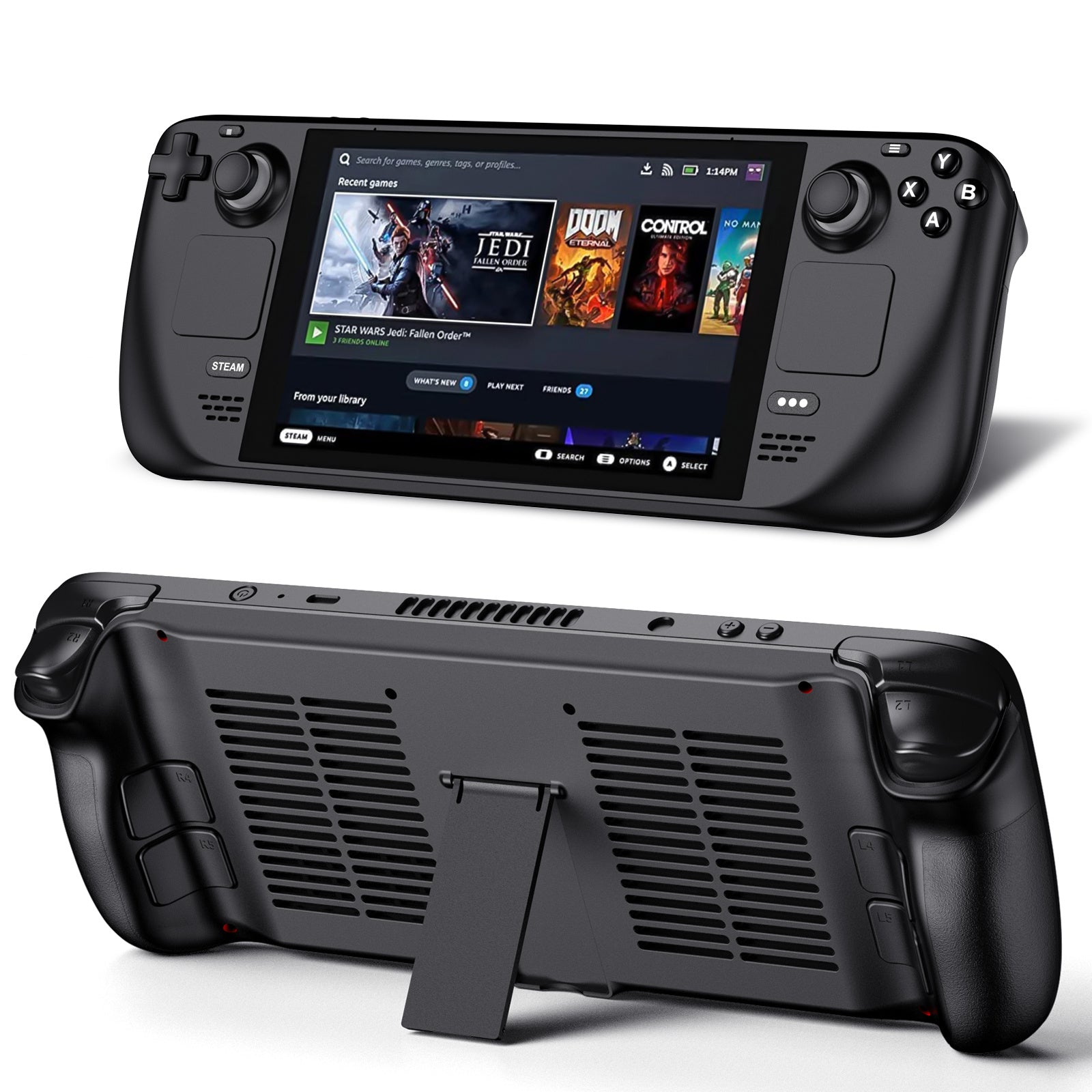 Unique Backshell for Steam Deck Case with Cooling Vents and Stand, Anti-Scratch Dustproof Protective Steam Deck Cover, Premium ABS Replacement Shell f