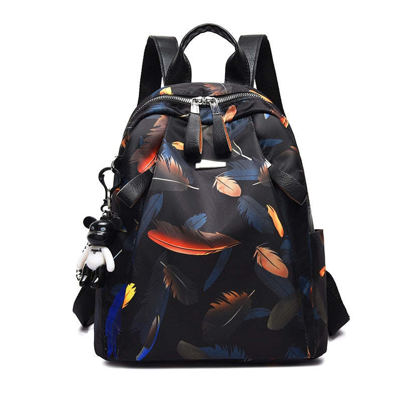 Anti-thief Feather Print Women Backpack Waterproof Travel Casual Schoolbag