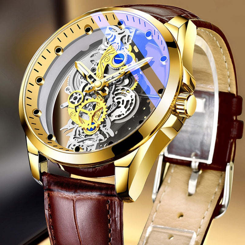 Authentic Skeleton Quartz Watch Stainless Steel Waterproof Men Watches Built-in Battery Drive Ransparent Luxury Original A4281