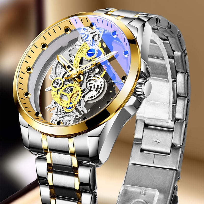 Authentic Skeleton Quartz Watch Stainless Steel Waterproof Men Watches Built-in Battery Drive Ransparent Luxury Original A4281