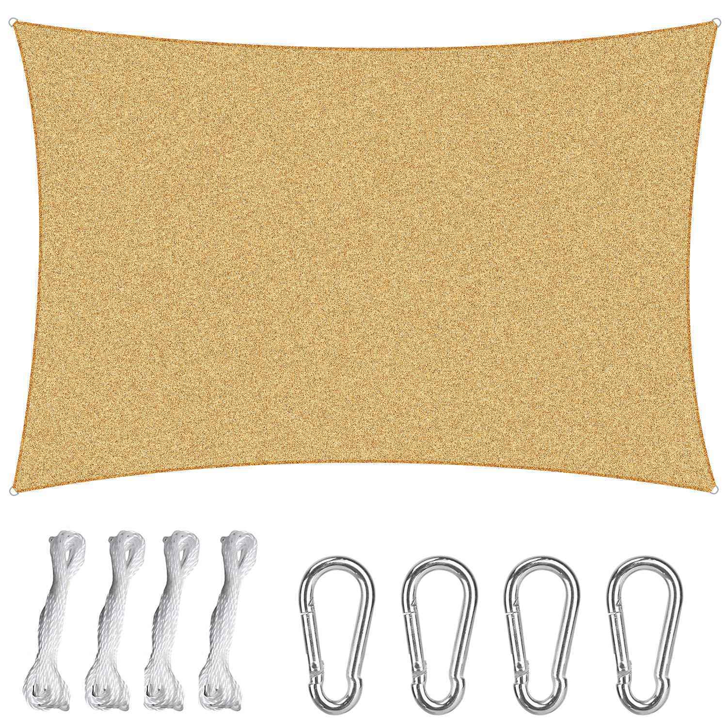 Rectangle Shade Sails Top Canopy 98% UV Block Awning Shelter 185GSM HDPE Patio Cover with Snap Hooks Ropes for Outdoor Garden Backyard