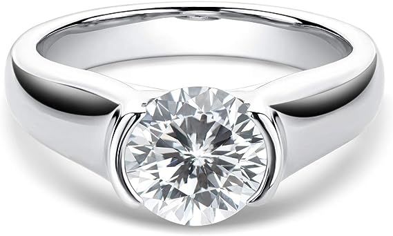 Moissanite Rings, 2 Carat Round Cut Moissanite Platinum Plated Sterling Silver Engagement Wedding Ring for Women, Promise Ring for Her, Mother Day