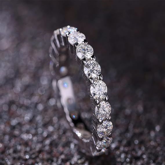 Moissanite Rings Sterling Silver Eternity Stackable Ring
