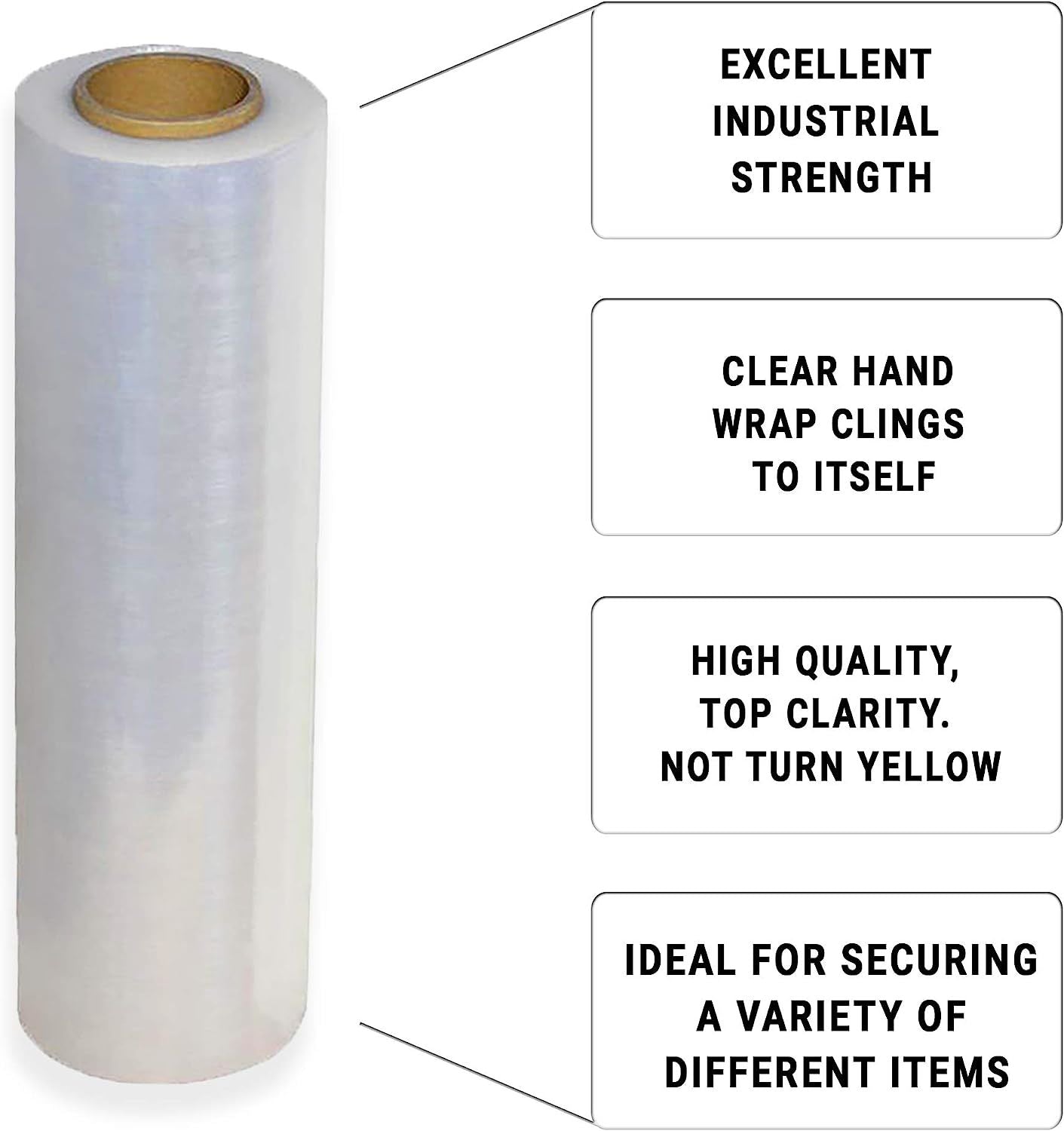 12 Rolls of Cast Stretch Film 18 inches x 1500 Feet Hand Stretch Film 80 Gauge Thick (20 Micron). Clear Manual Pallet wrap. Premium Quality Hand Films