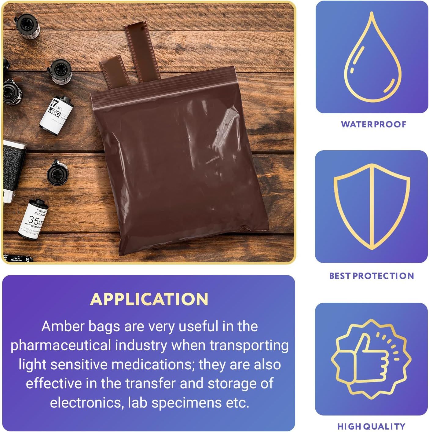 Brown Amber Zip Bags 6 x 8, Poly Zip Bags for Storage Pack of 100, Durable Plastic Bags Resealable 3 Mil, Water-Resistant Poly Zipper Bags, Poly & Pla