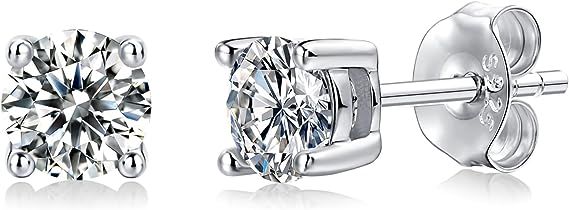 925 silver Moissanite Princess cut crystal stud earrings with gold butterfly pushback