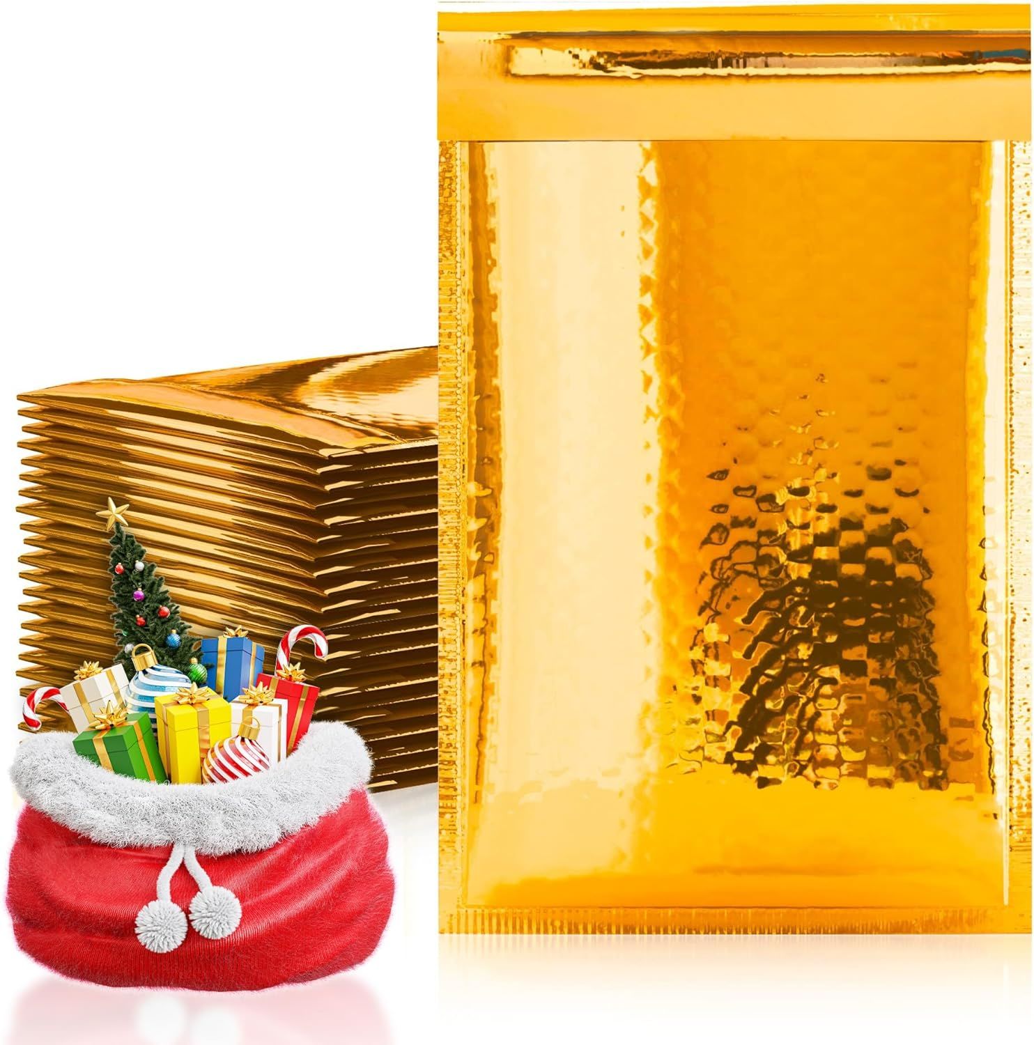 Gold Metallic Bubble Mailers 5 x 9 inch. Pack of 25 Glossy Bubble Mailers Metallic. Waterproof Self Adhesive Metallic Bubble Envelope. Lightweight & H