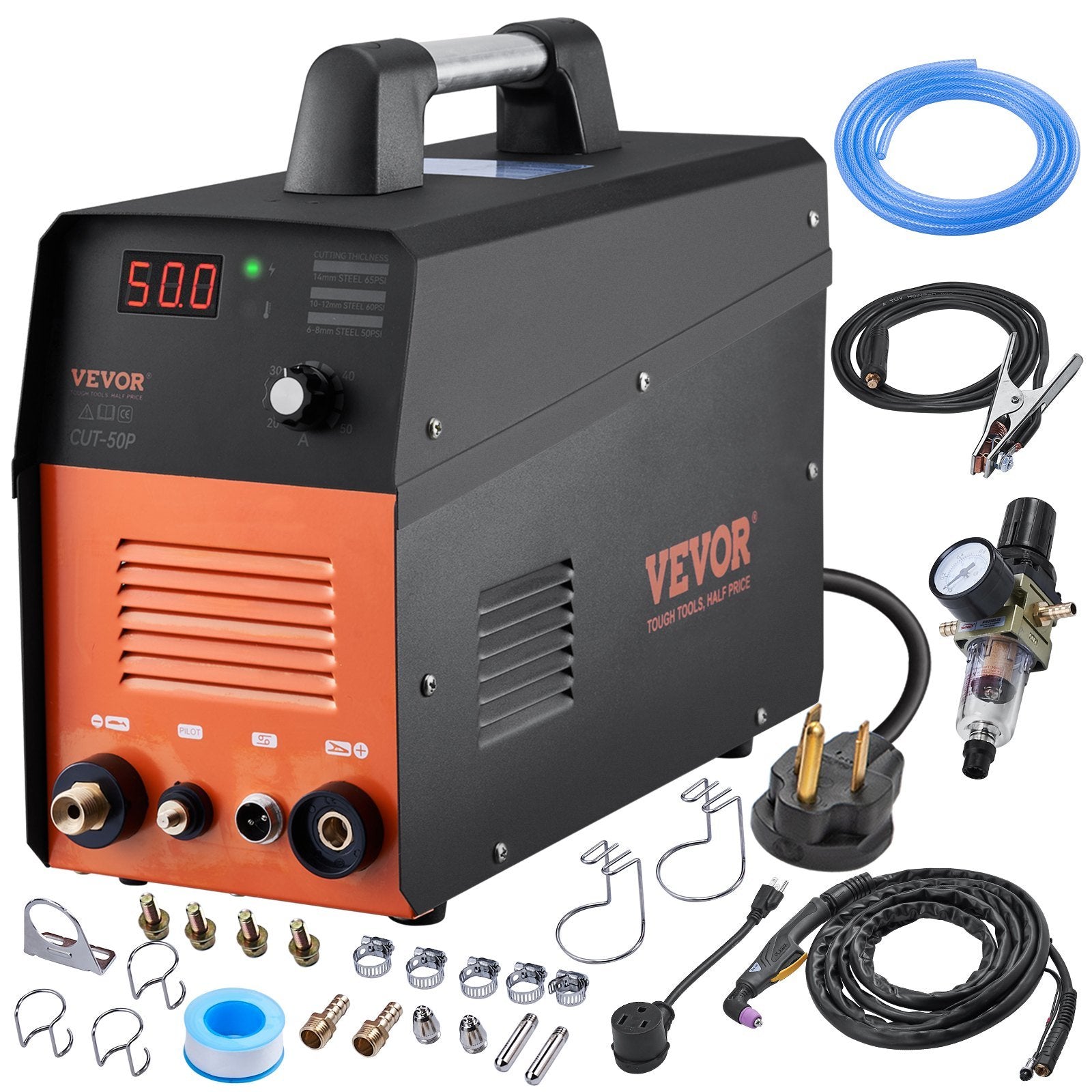 VEVOR Plasma Cutter, 50Amp, Non-Touch Pilot Arc Air Cutting Machine with Torch, 110V/220V Dual Voltage AC IGBT Inverter Metal Cutting Equipment for 1/