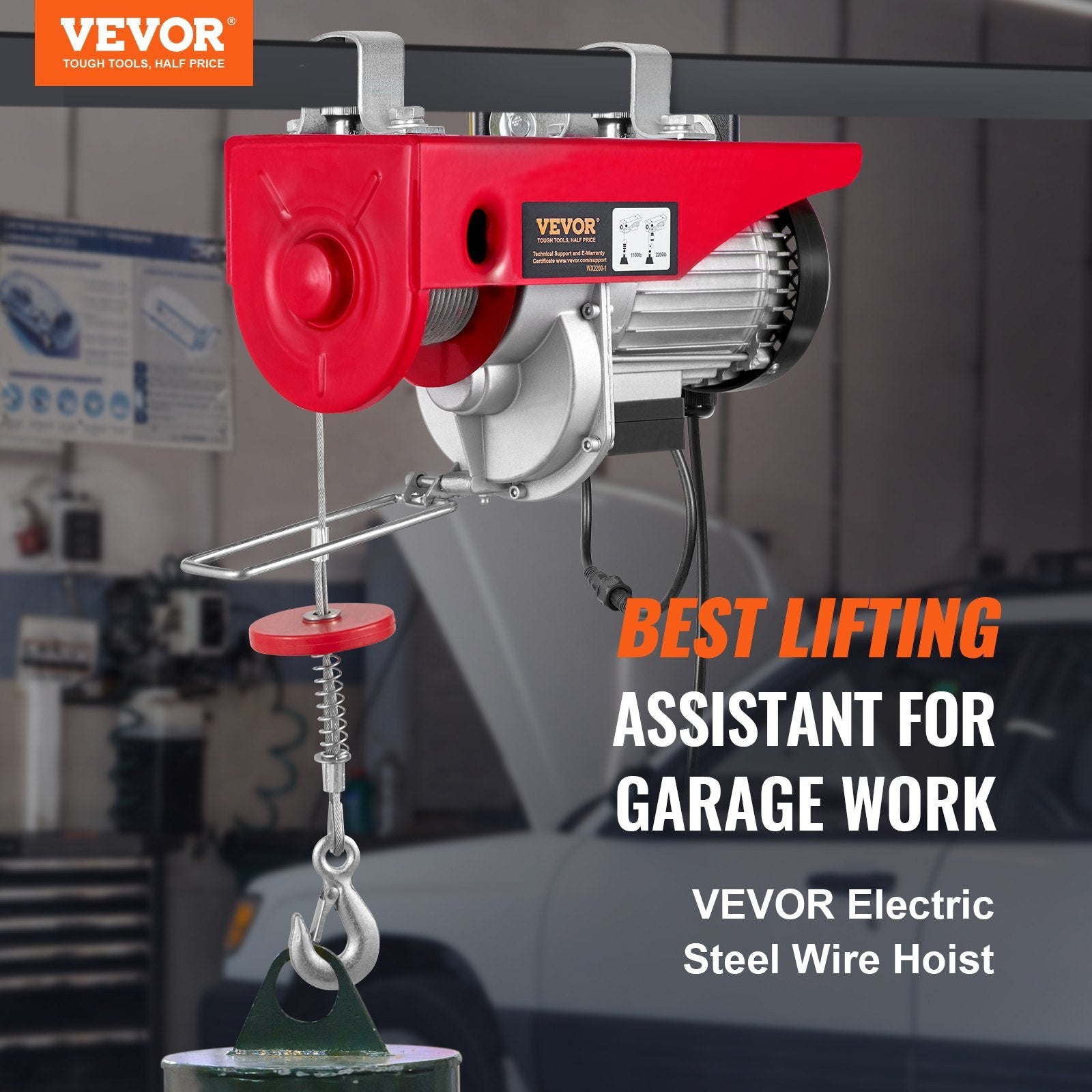 VEVOR Electric Hoist, 2200 lbs Lifting Capacity, 1600W 110V Electric Steel Wire Winch with Wireless Remote Control, 40ft Single Cable Lifting Height &