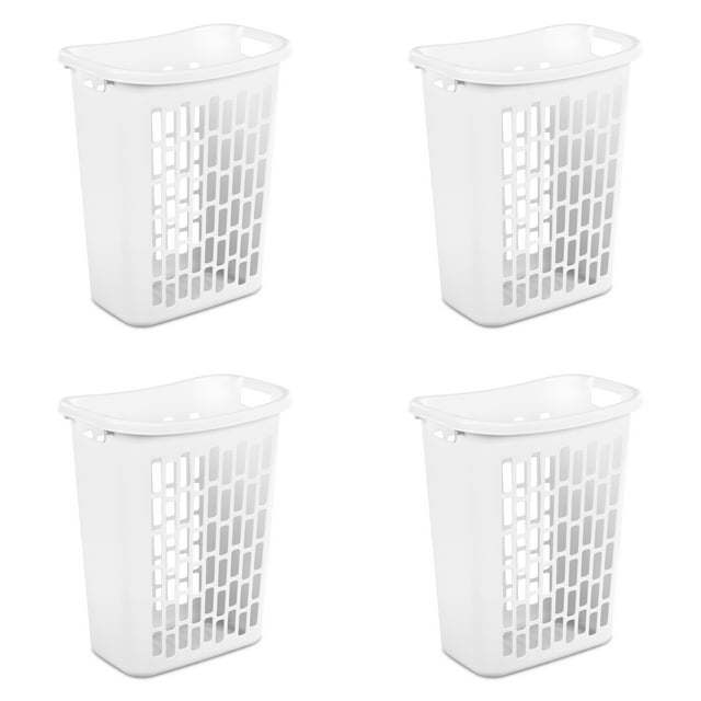 Rectangular Plastic Laundry Hamper, White,Set of 4