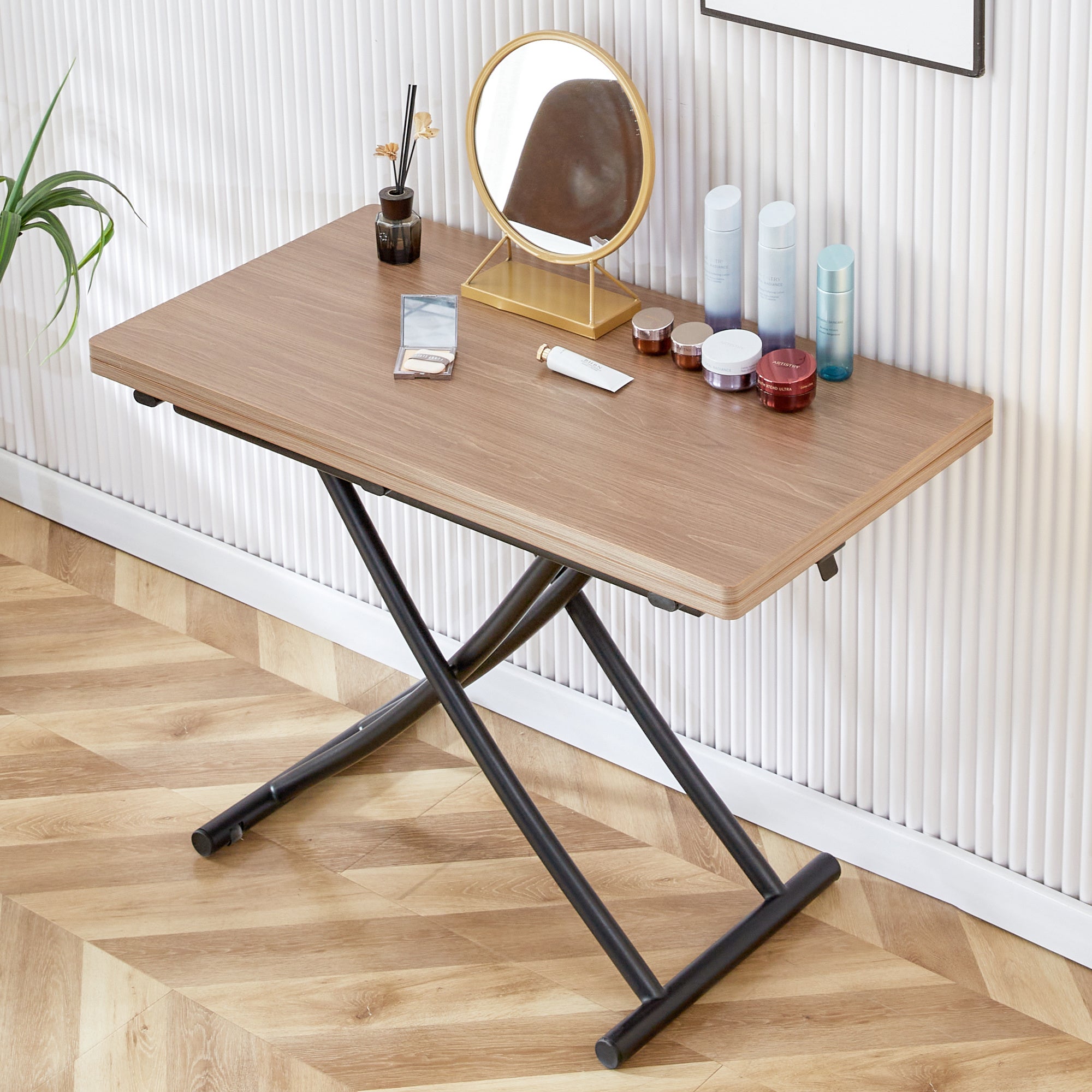 Modern minimalist multifunctional lifting table, 0.8-inch desktop, metal legs, can be used as dressing table, coffee table, dining table, and office desk