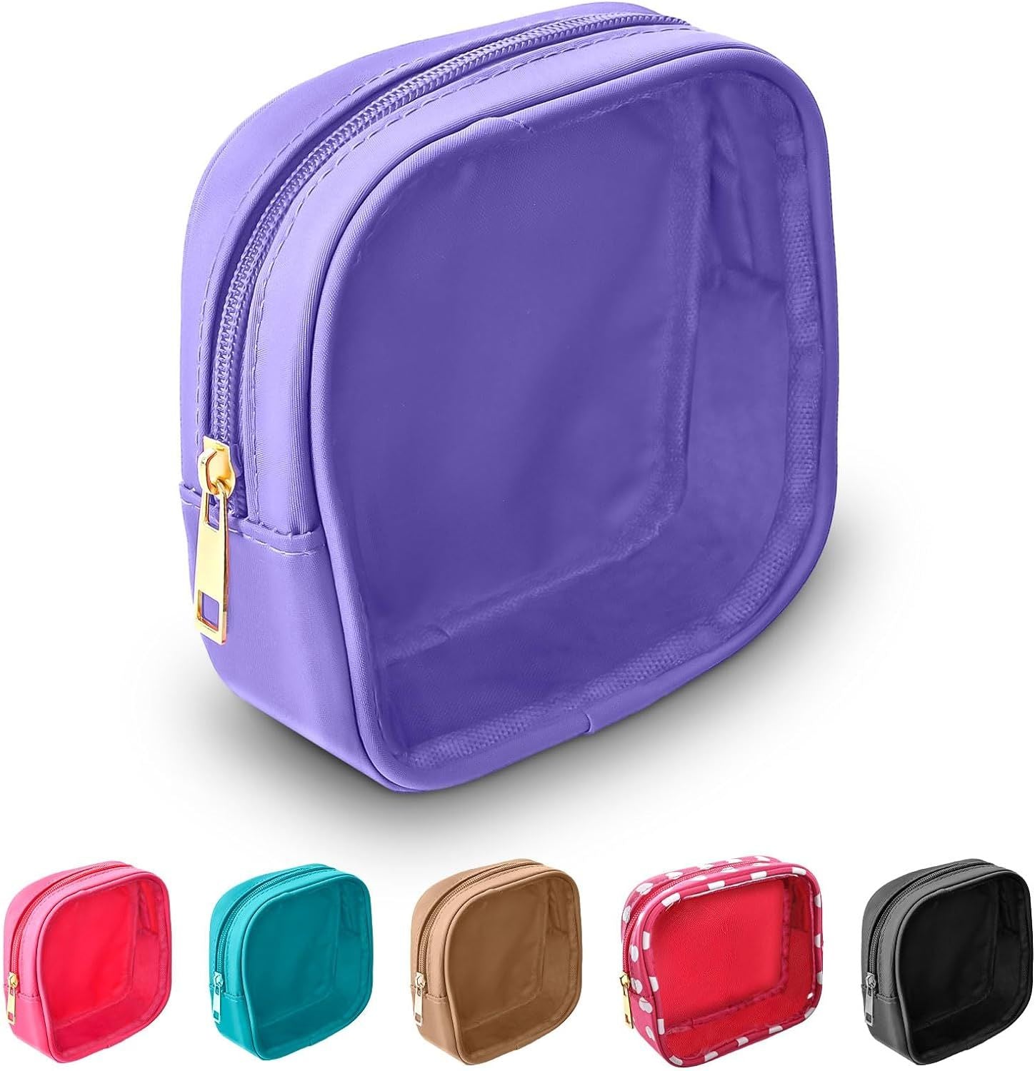 2PCS Clear Travel Makeup Organizer Bag for Purse, Small Nylon PVC Cosmetic Travel Bag Toiletry Bag with Zipper, Preppy Transparent Makeup Travel Bag Coin Purse