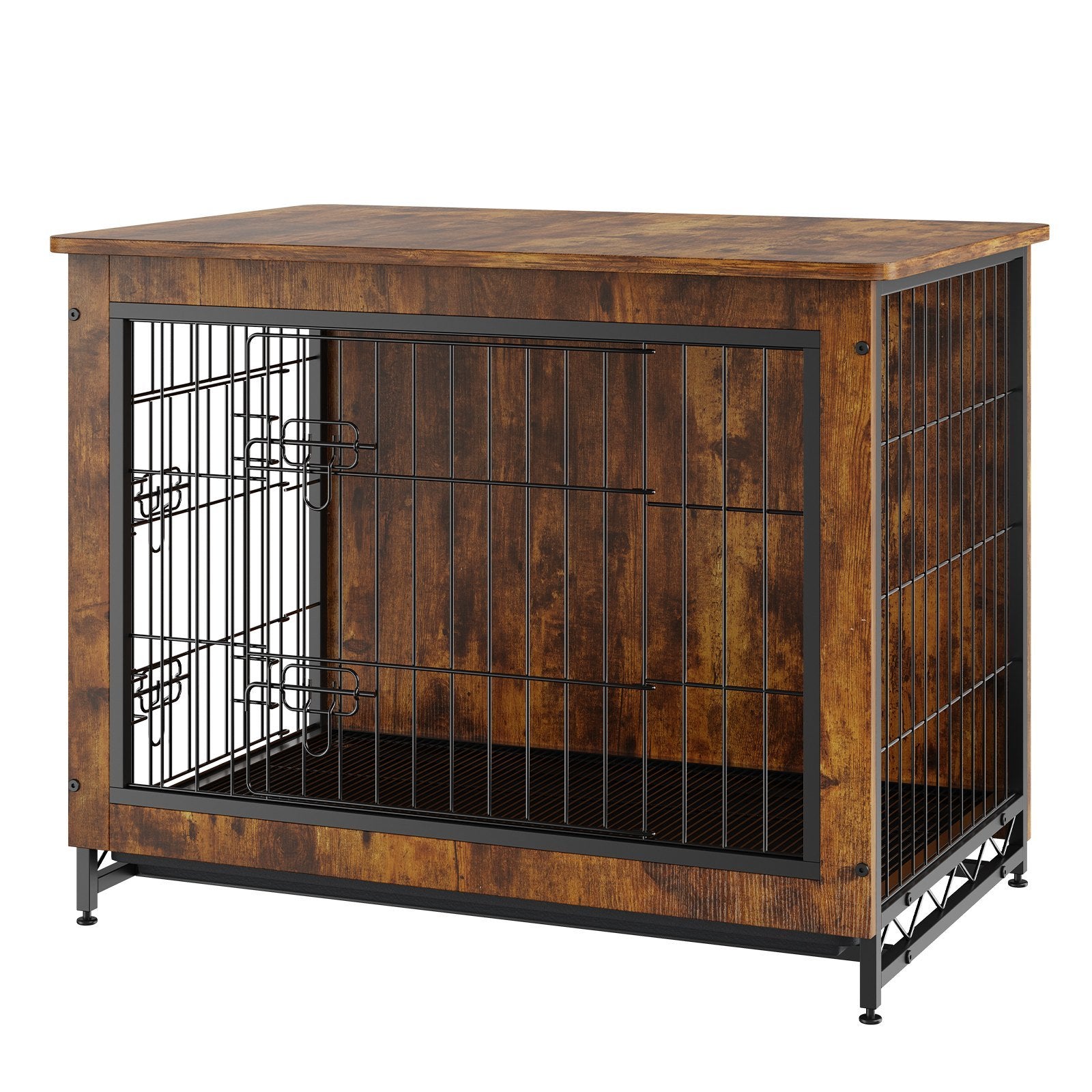 VEVOR Dog Crate Furniture, 32 inch Wooden Dog Crate with Double Doors, Heavy-Duty Dog Cage End Table with Multi-Purpose Removable Tray, Modern Dog Kennel Indoor for Dogs up to 45lb, Rustic Brown