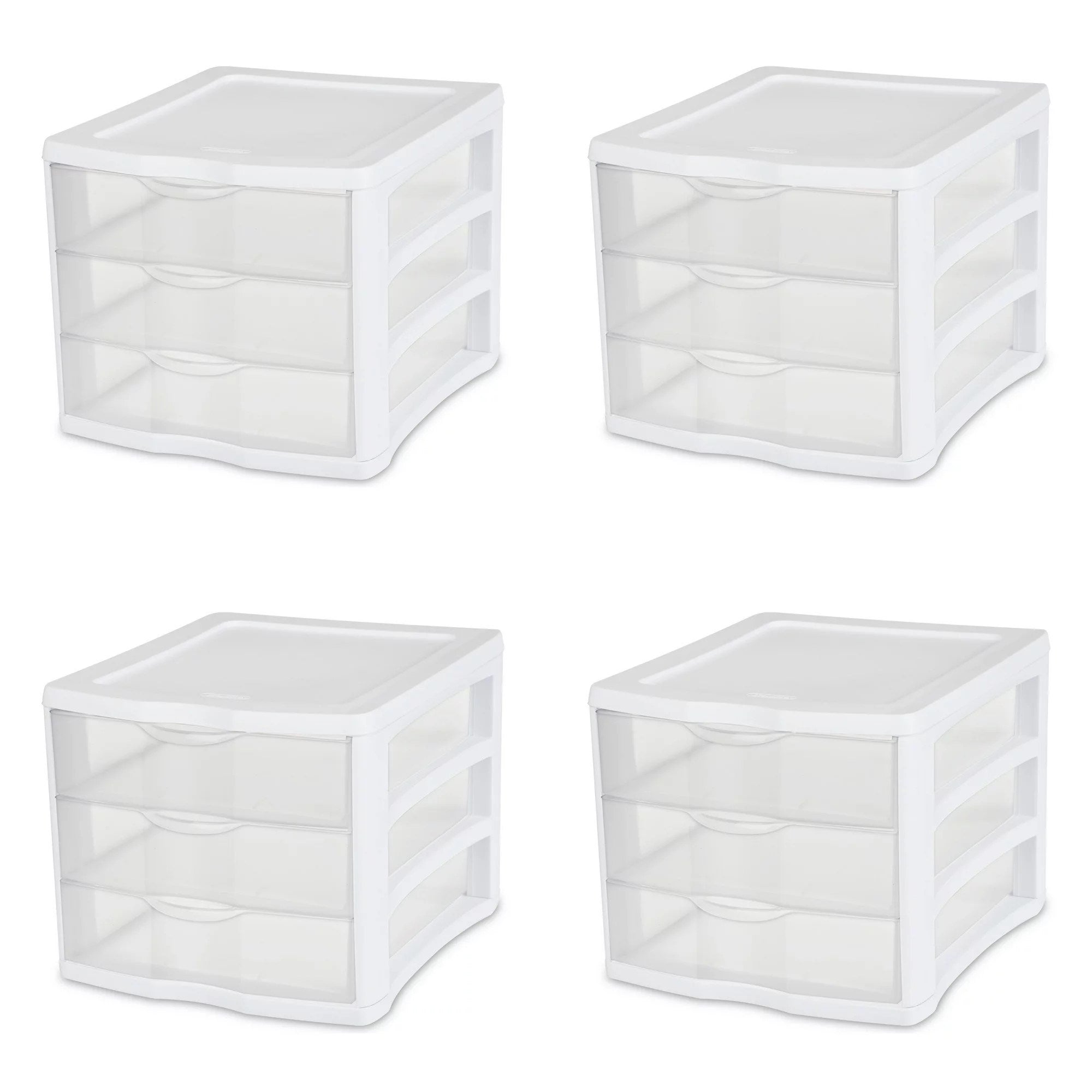 3 Drawer Unit Plastic Storage Box, White, Set of 4