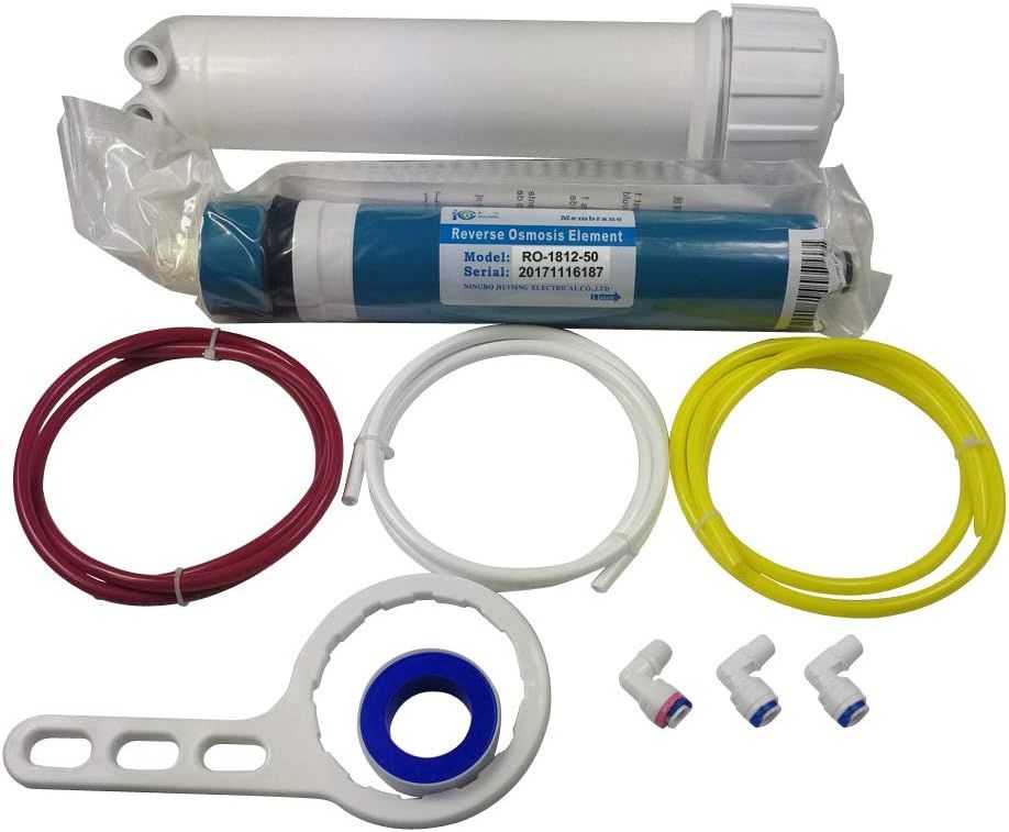 HUINING Reverse Osmosis Membrane 50/75/100/150/400/500GPD and RO Membrane Housing Kit with Quick Connector,Check Valve,Water Pipe,Wrench for Residential Household Hospital Water Filtration System